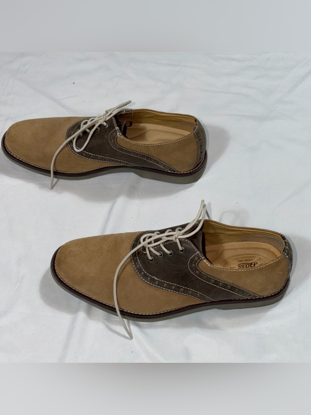 G.H. Bass Pomona Men’s 8.5M Tan Brown Suede Saddle Oxford Shoes Two Tone - Picture 3 of 11